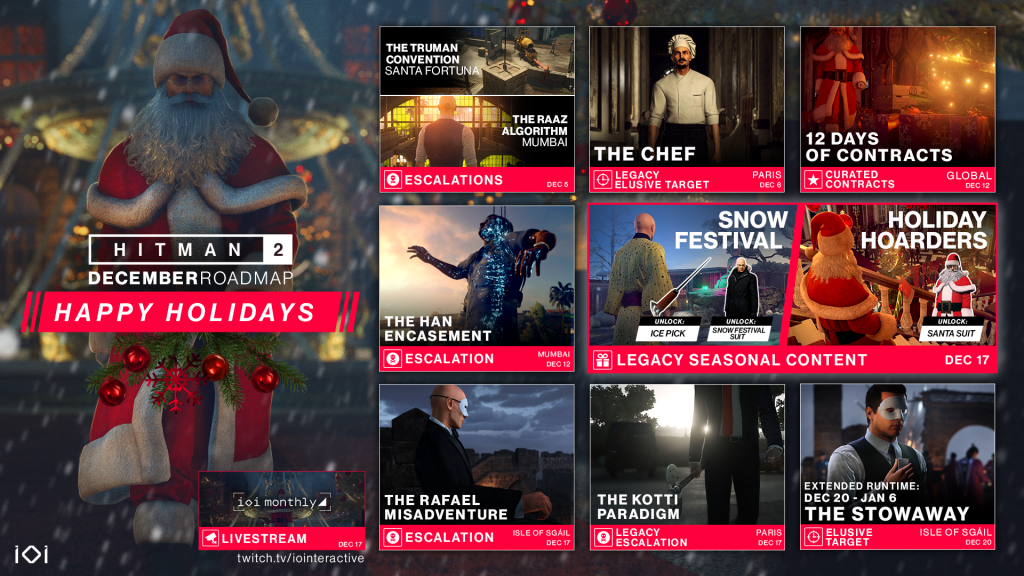 Hitman 2 の 12 月ロードマップがホリデー スピリットをもたらし、完全な計画が詳細に明らかに